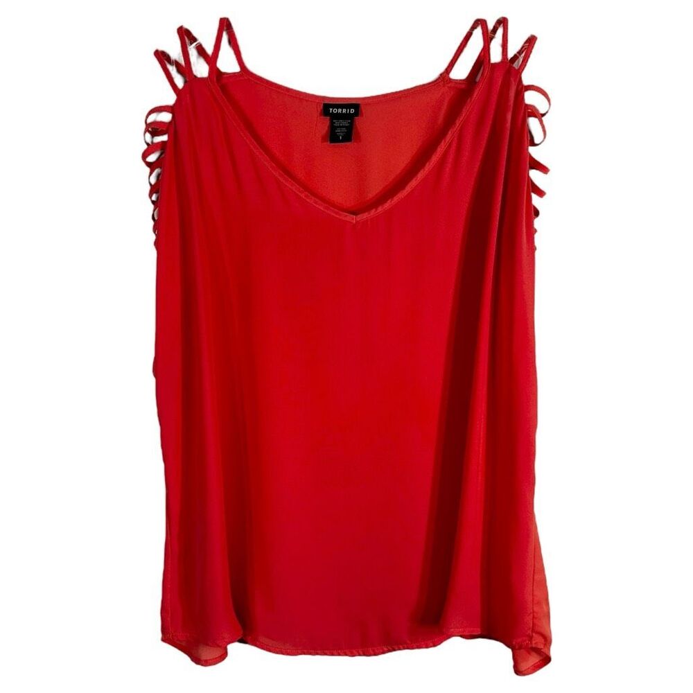 Torrid 1X Top Strappy Short Sleeve Peach Georgette Chiffon Solid Tee 899